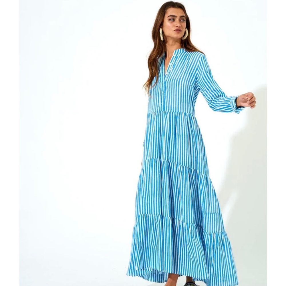 Oliphant Blue Mandarin Maxi Dress